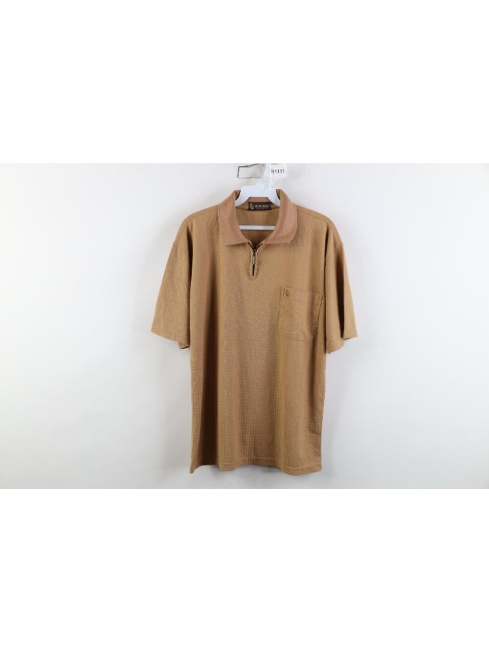 Vintage 90s Streetwear Mens Medium Checkered Knit 1/4 Zip Golf Polo Shirt Beige